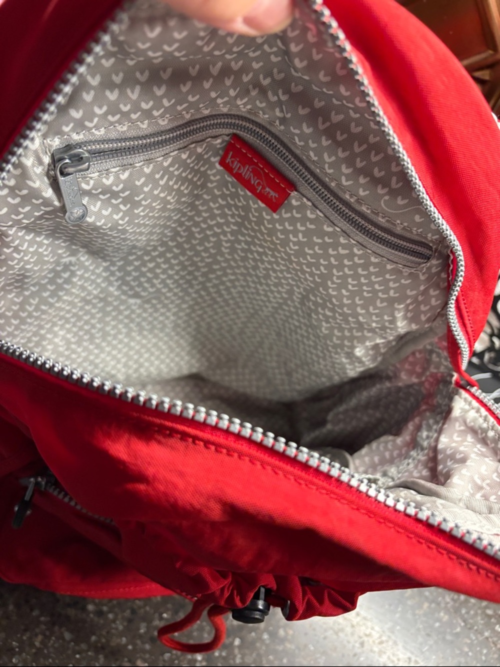 Kipling Red Canvas Drawstring Backpack - Picture 3 of 9